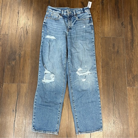 🆕 Old Navy High Rise O.G. Loose Straight leg Distressed Denim Jeans SZ 4 - Picture 4 of 8